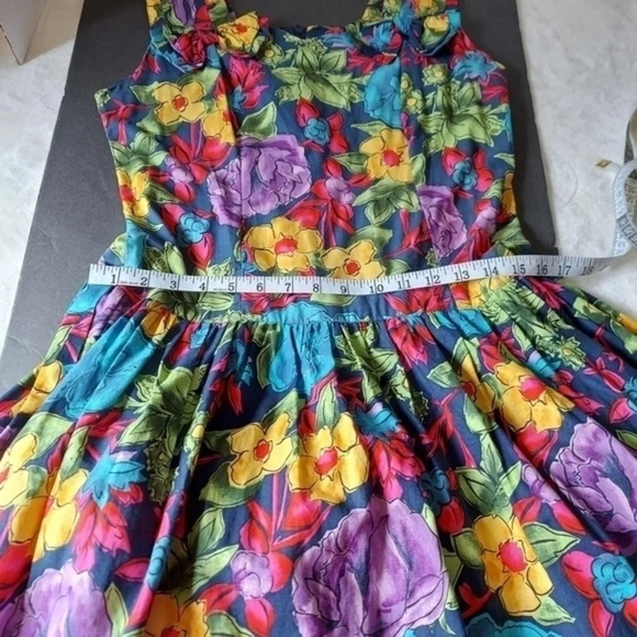 Vintage‎ 80s Floral Sundress Drop Waist - Picture 11 of 16